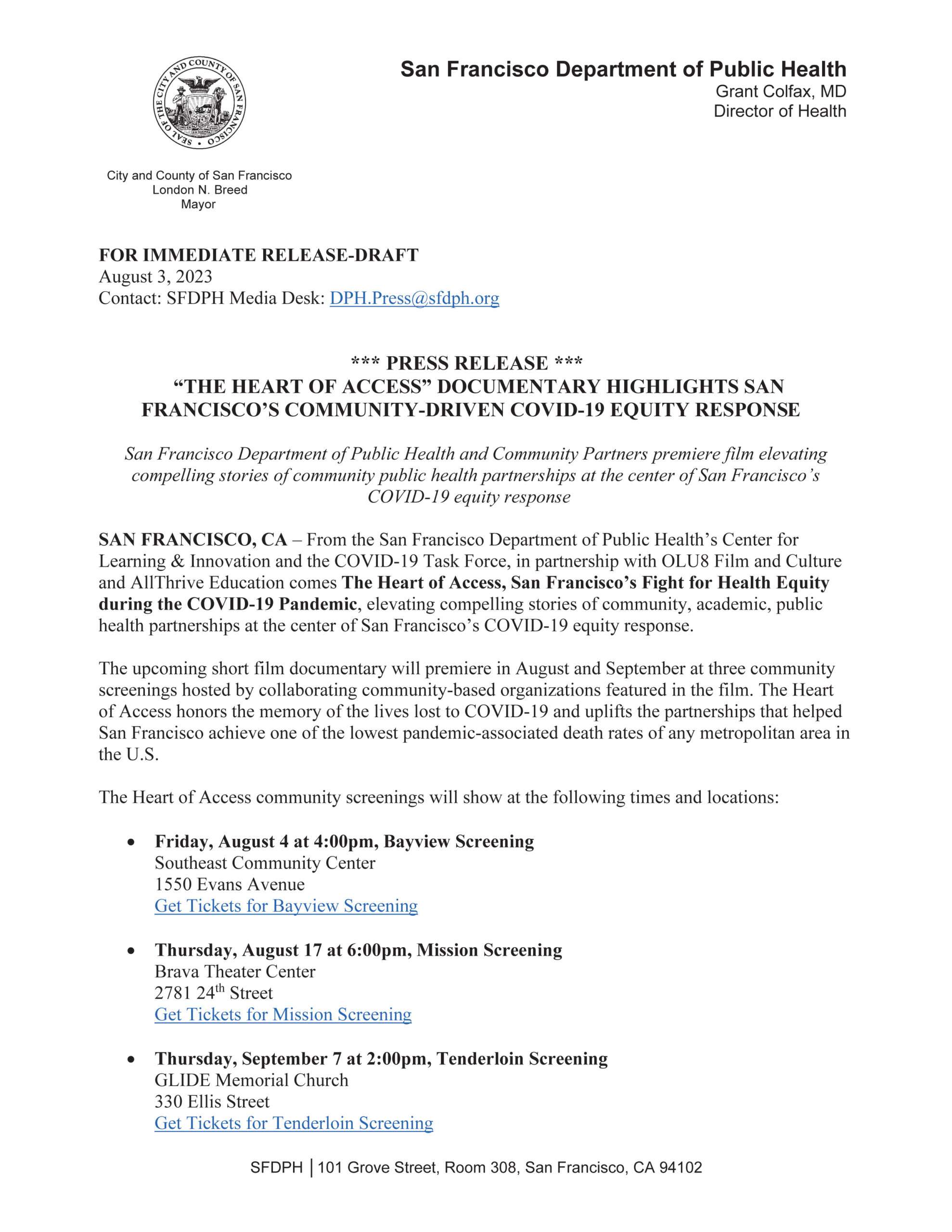 Heart of Access Press Release Page 1